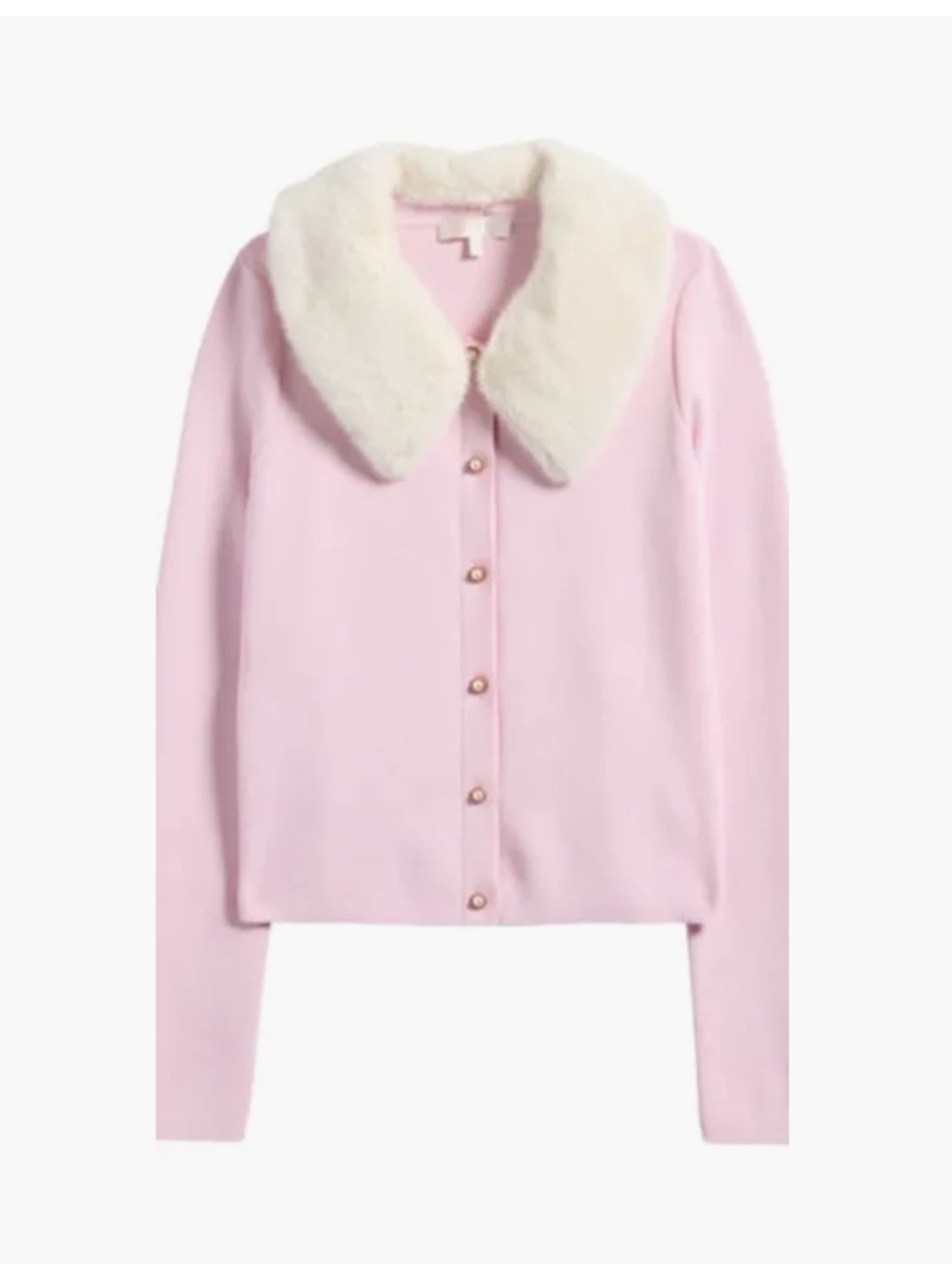 WAYF Pink Cardigan with Faux Fur Collar